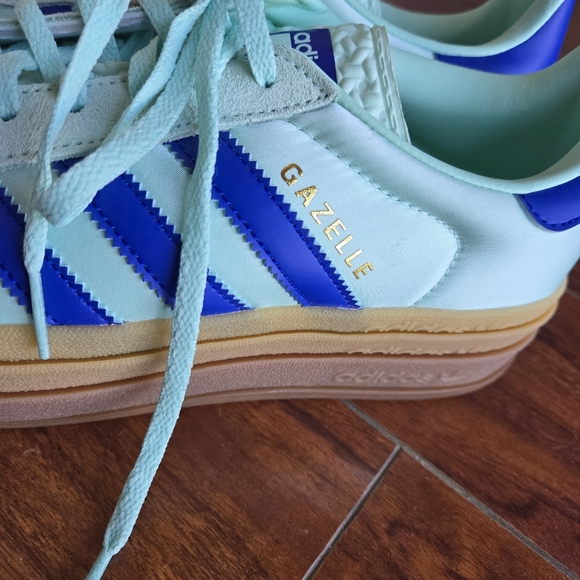 Adidas Originals Women's Gazelle Bold Platform Shoes Clear Mint Blue Stripe 9 - Picture 7 of 11